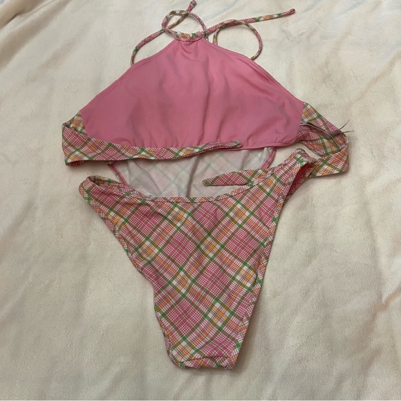 New! Frankie's Bikinis x PINK golden hour strawberry Plaid Bikini 3991 - Picture 7 of 9